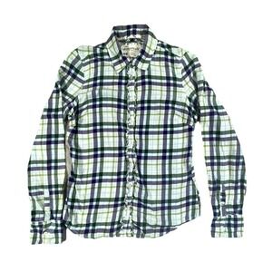 Aeropostale Shirt Womens Medium Multicolor Plaid Cotton Ruffle Trim Button Up
